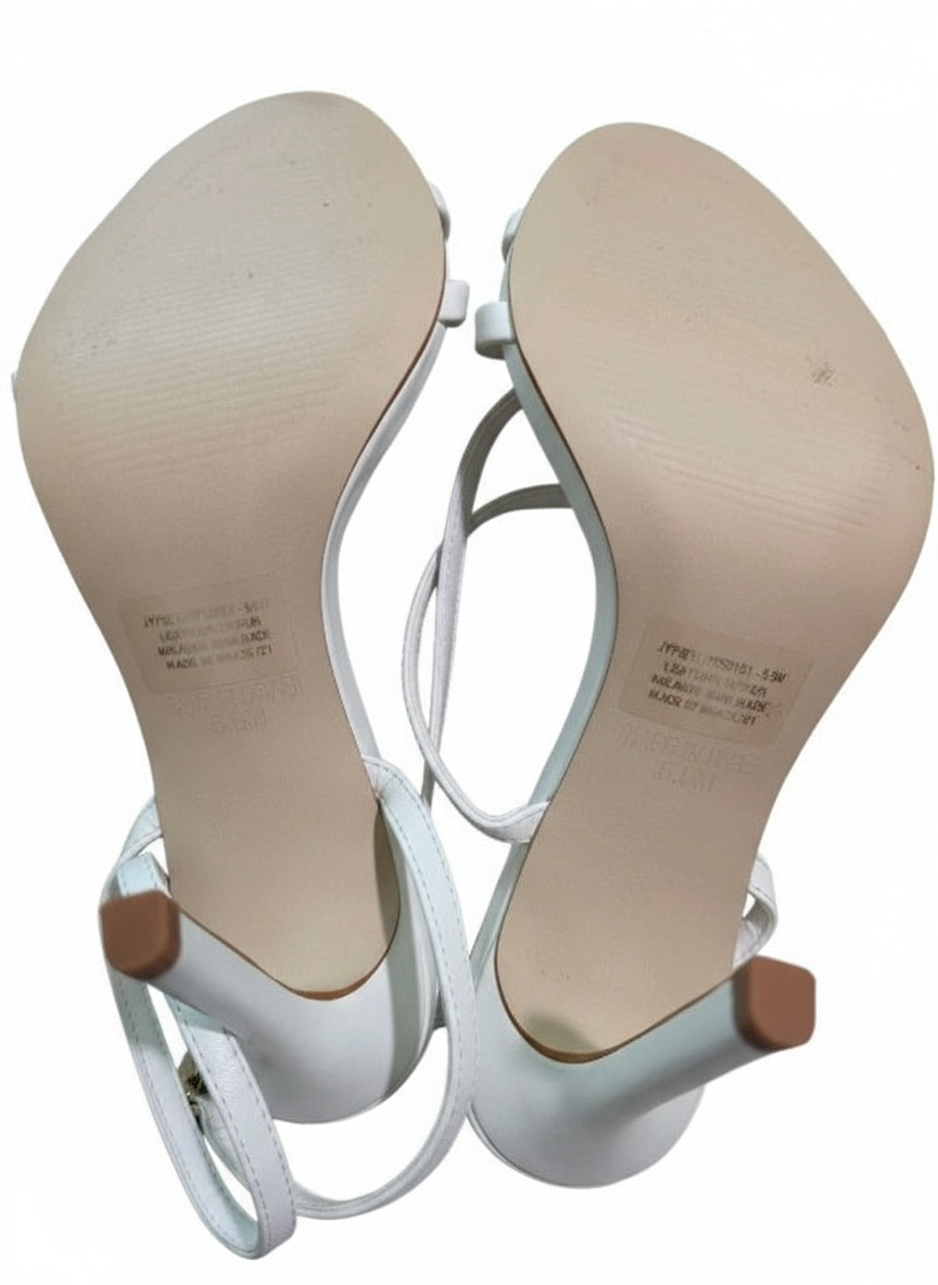 PRE-OWNED SIZE 5.5M Steve Madden White Strappy Ankle Strap Heeled Sandals
