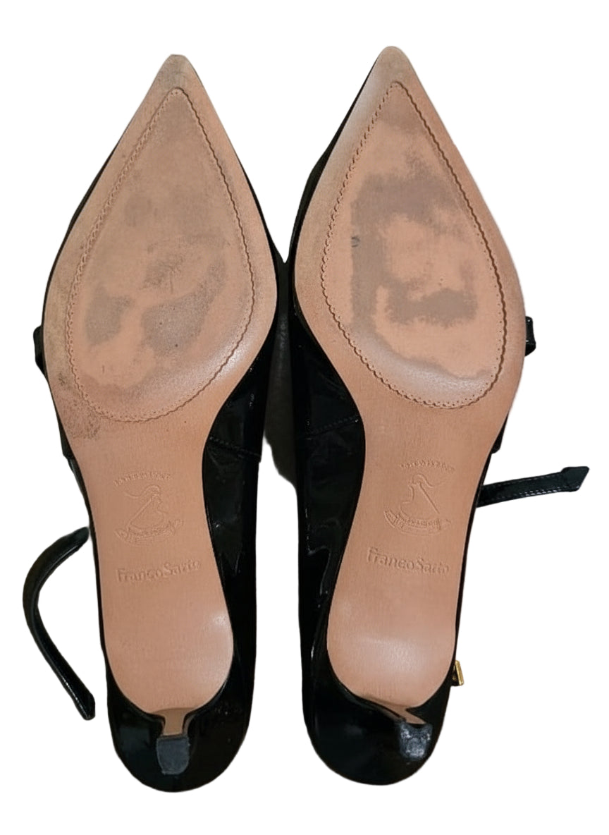 PRE-OWNED SIZE 8 Franco Sarto Black Khloe Leather Slingback Kitten Heels