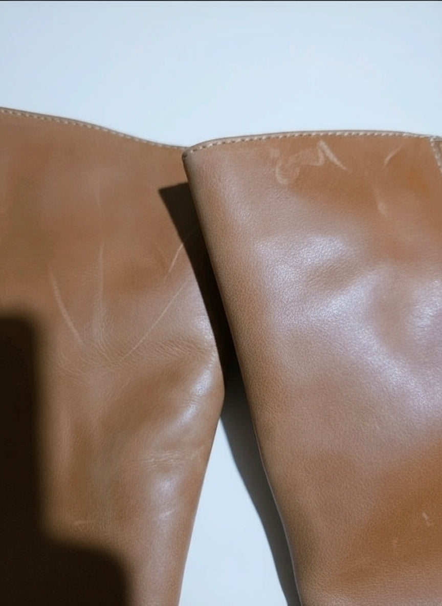 PRE-OWNED SIZE 7.5 Steve Madden Riggs Banana Leather Boots Mid-Calf