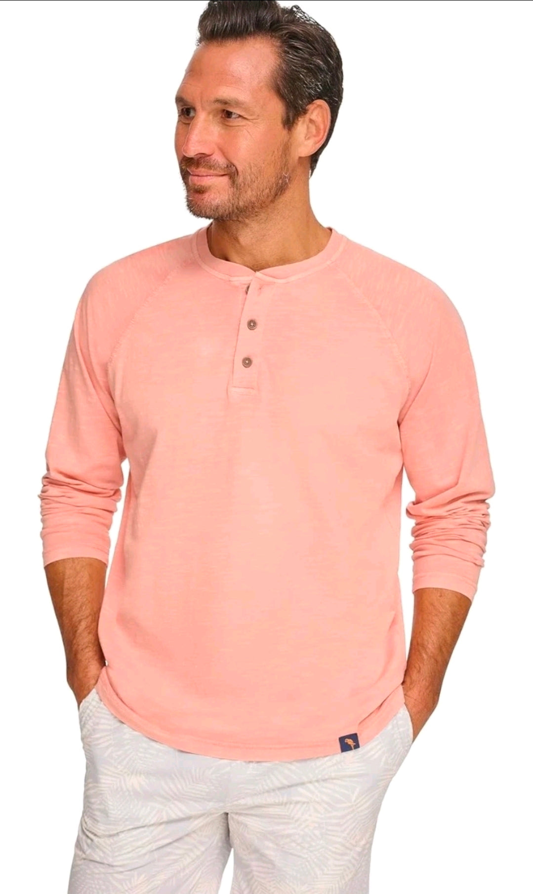 NWT SIZE S Margaritaville Men’s Island Reserve Long Sleeve Henley Shirt – Coral
