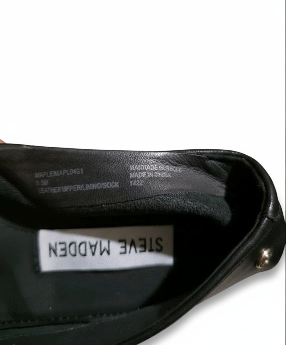 PRE-OWNED SIZE 7.5M Steve Madden Maple Mary Jane Flats Black Leather Square Toe