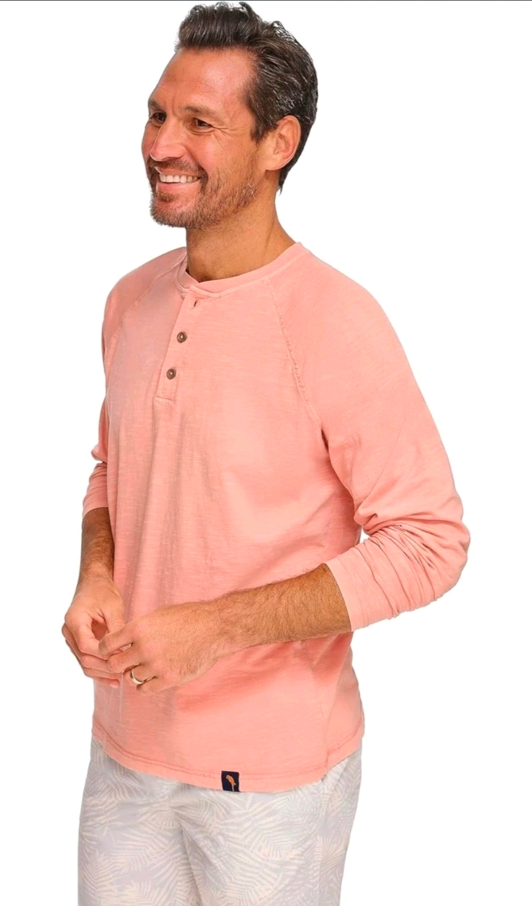 NWT SIZE S Margaritaville Men’s Island Reserve Long Sleeve Henley Shirt – Coral