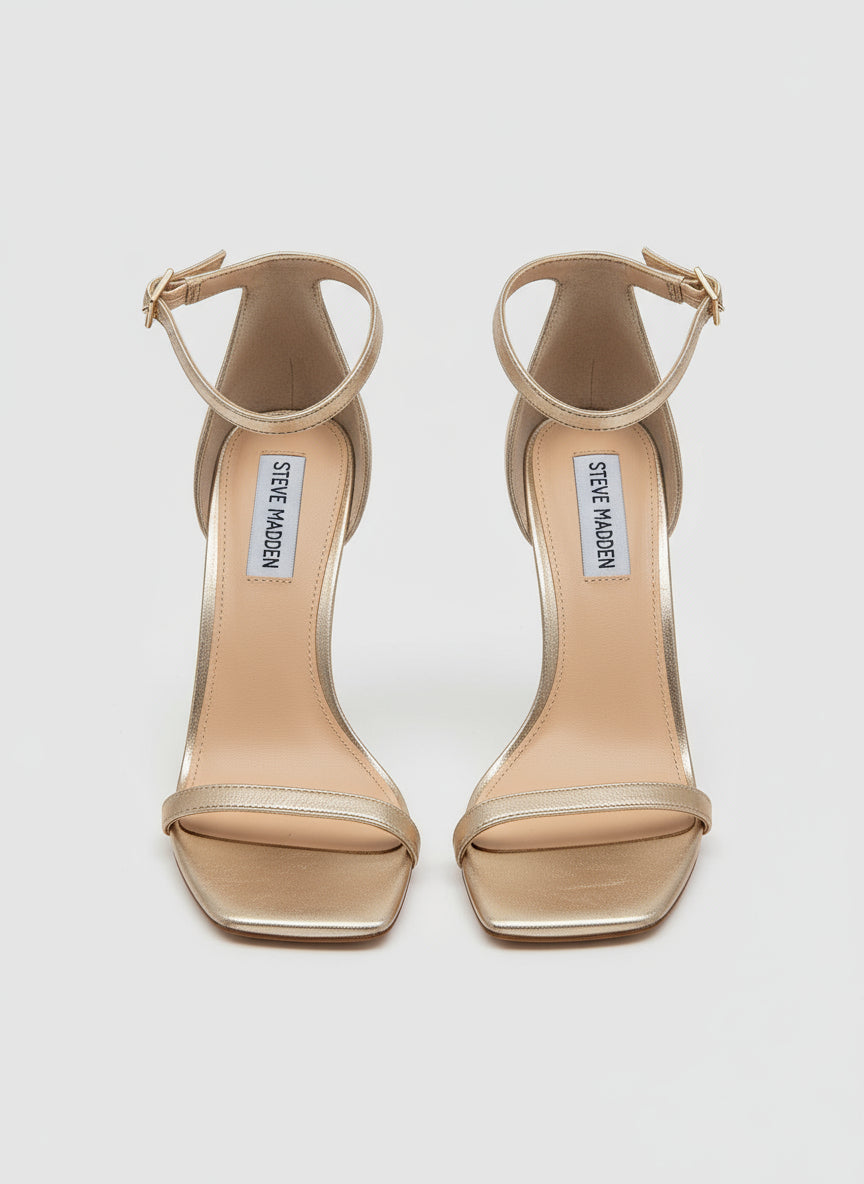 PRE-OWNED SIZE 8M Steve Madden Gold Metallic Ankle Strap Heels