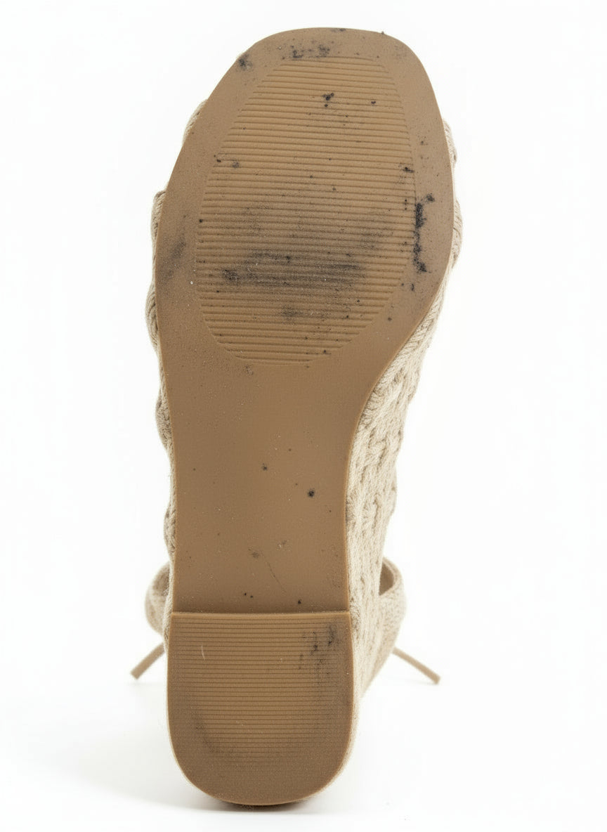 PRE-OWNED SIZE 8M Steve Madden Women’s Espadrille Platform Wedge Sandals Beige Ankle Strap