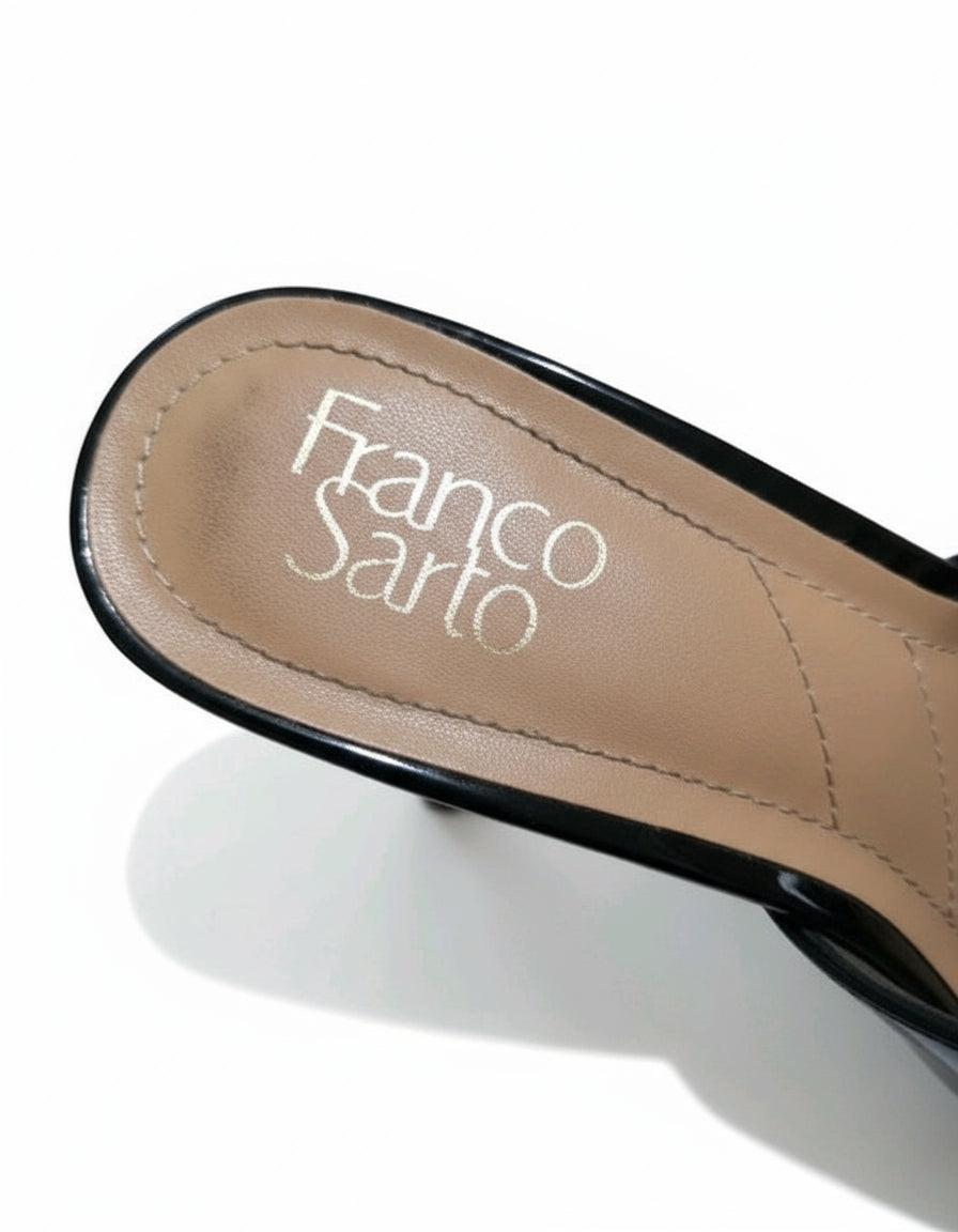 PRE-OWNED SIZE 8 Franco Sarto Black Khloe Leather Slingback Kitten Heels