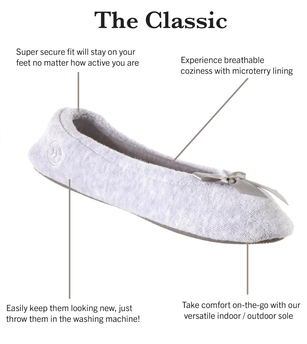 NWT SIZE 6.5-7.5 Isotoner Women’s Classic Terry Ballerina Slipper