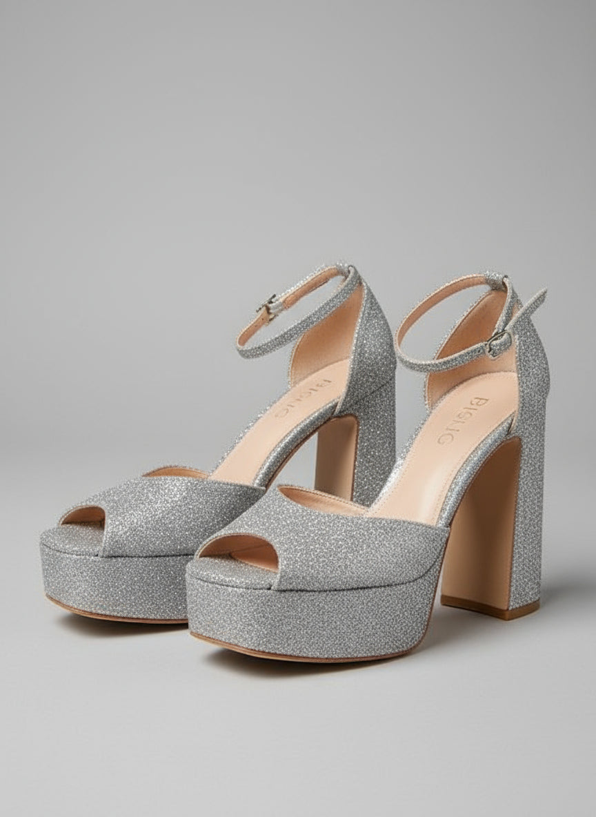 PRE-OWNED SIZE 5.5 Badgley Mischka Jayda Platform Heels Satin