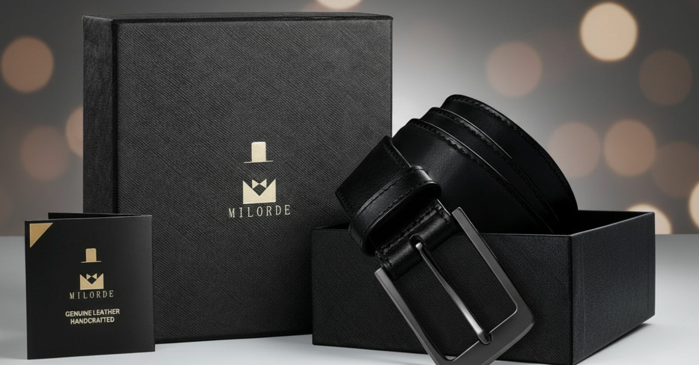NWT SIZE 34" MILORDE Men’s Genuine Leather Belt with Gift Box