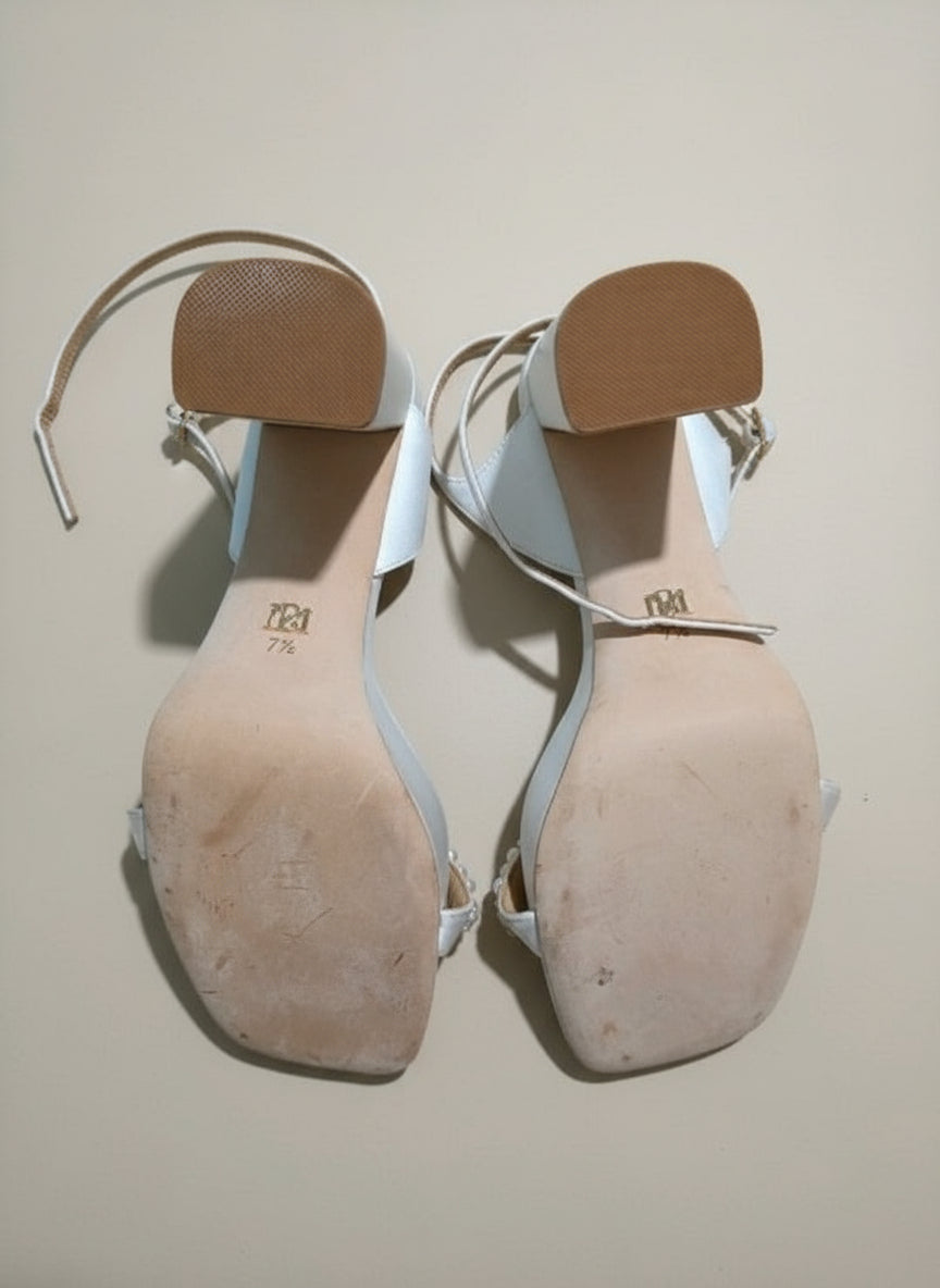 PRE-OWNED SIZE 7.5 Badgley Mischka Calida Satin Block Heel with Pearl
