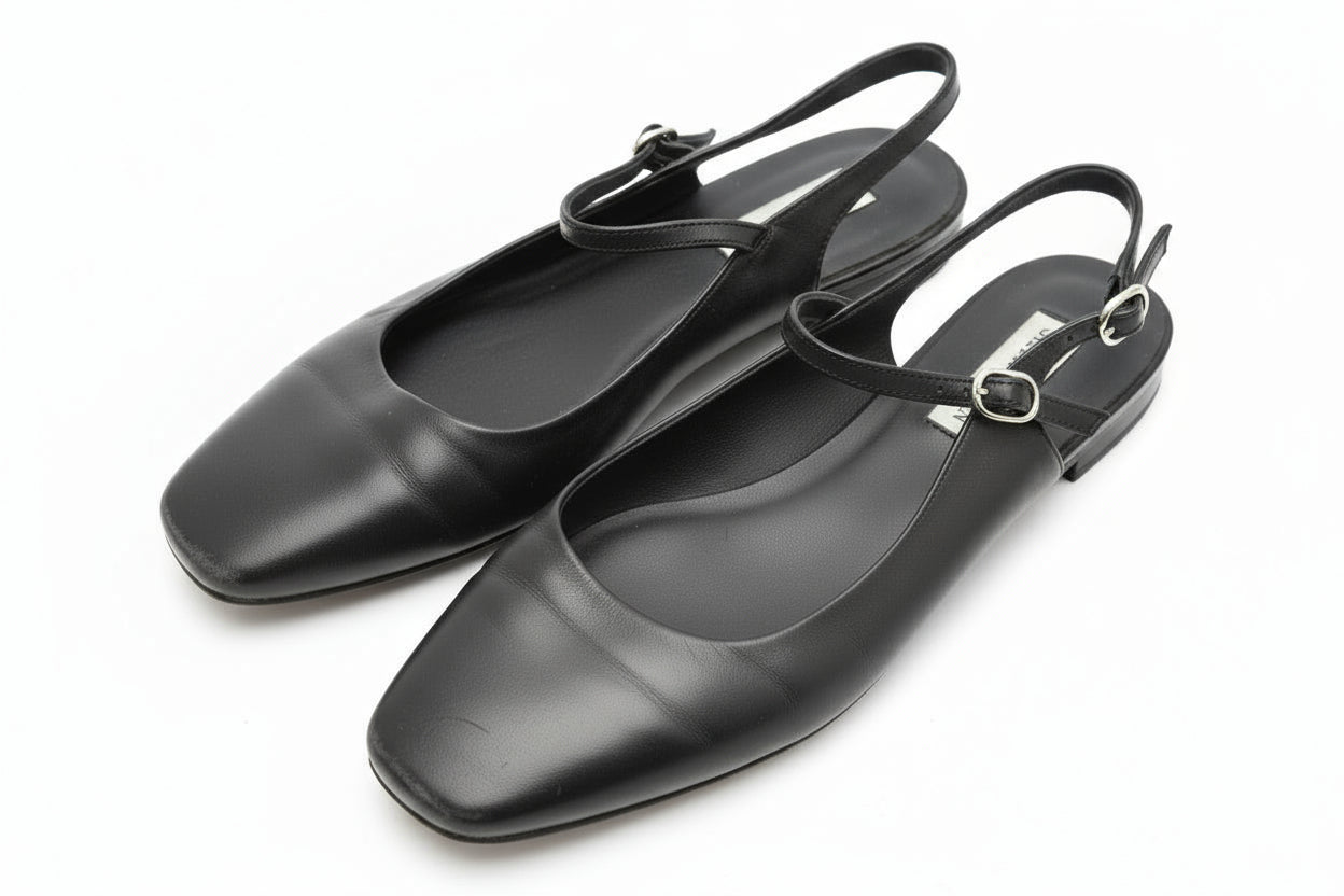 PRE-OWNED SIZE 7.5M Steve Madden Maple Mary Jane Flats Black Leather Square Toe
