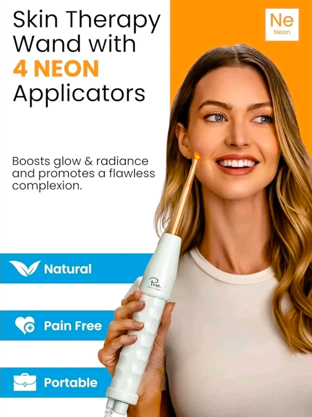 NWT Pure Daily Care NuDerma High Frequency Skin Therapy Wand