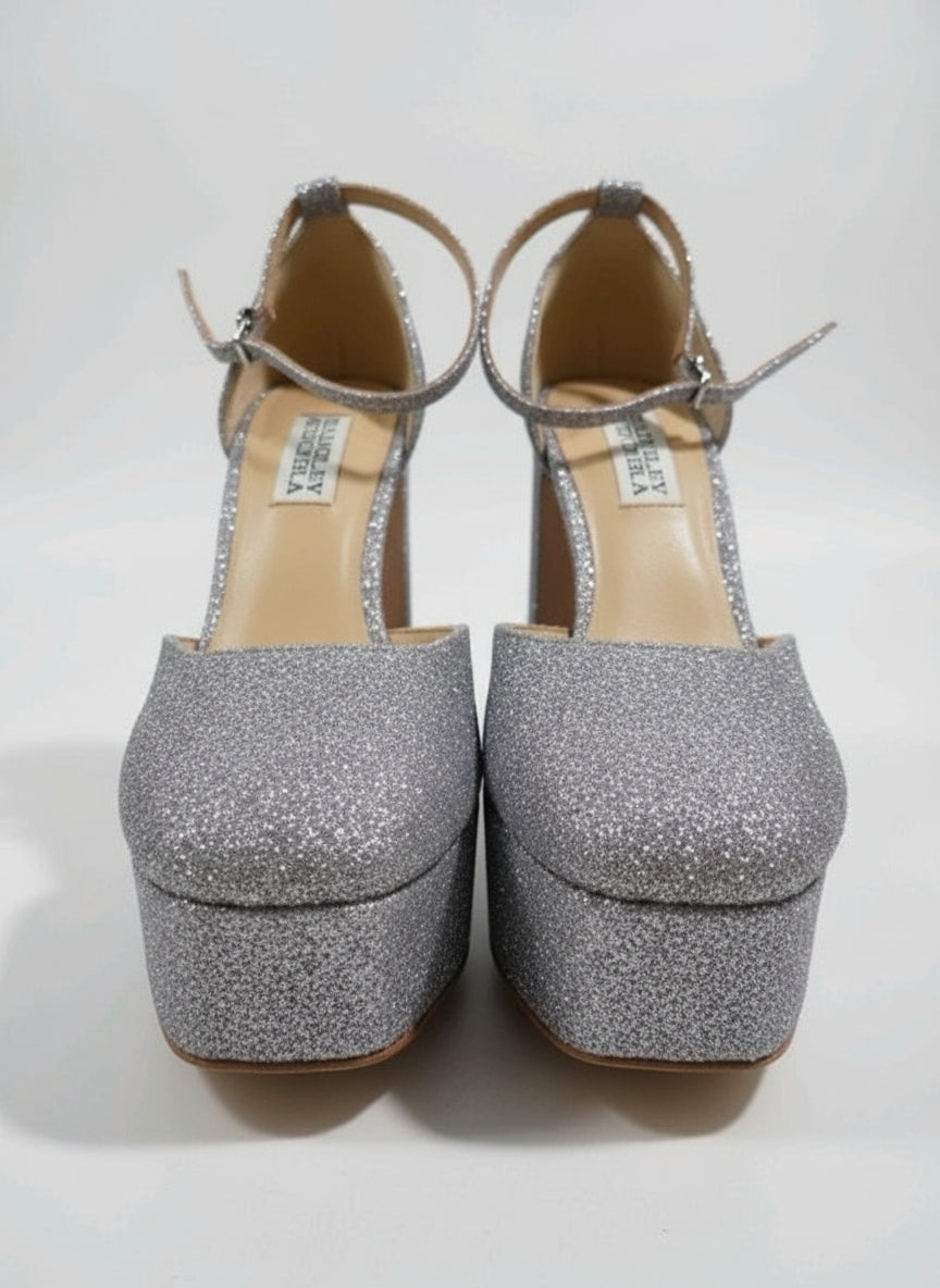 PRE-OWNED SIZE 5.5 Badgley Mischka Jayda Platform Heels Satin