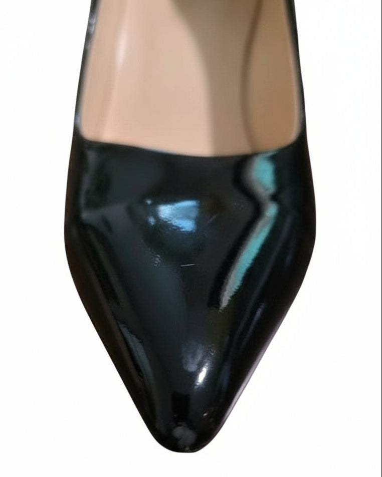 PRE-OWNED SIZE 8 Franco Sarto Black Khloe Leather Slingback Kitten Heels