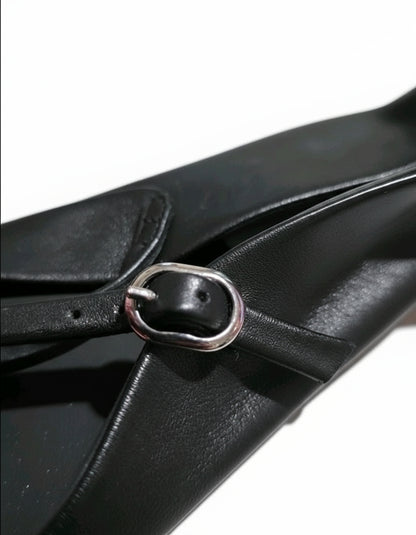 PRE-OWNED SIZE 7.5M Steve Madden Maple Mary Jane Flats Black Leather Square Toe
