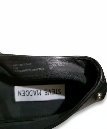 PRE-OWNED SIZE 7.5M Steve Madden Maple Mary Jane Flats Black Leather Square Toe