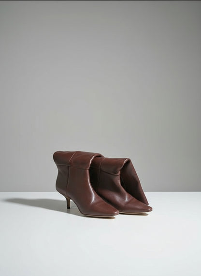 PRE-OWNED SIZE 6.5M Steve Madden Ally Calf High Boots Brown Leather Women’s  Kitten Heel
