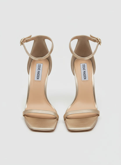 PRE-OWNED SIZE 8M Steve Madden Gold Metallic Ankle Strap Heels