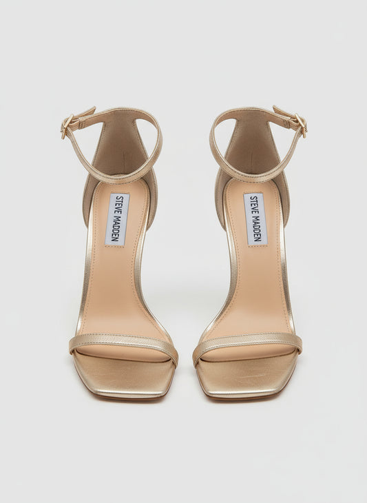 PRE-OWNED SIZE 8M Steve Madden Gold Metallic Ankle Strap Heels