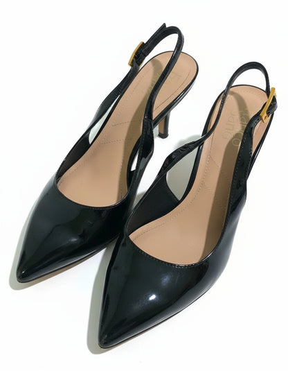 PRE-OWNED SIZE 8 Franco Sarto Black Khloe Leather Slingback Kitten Heels
