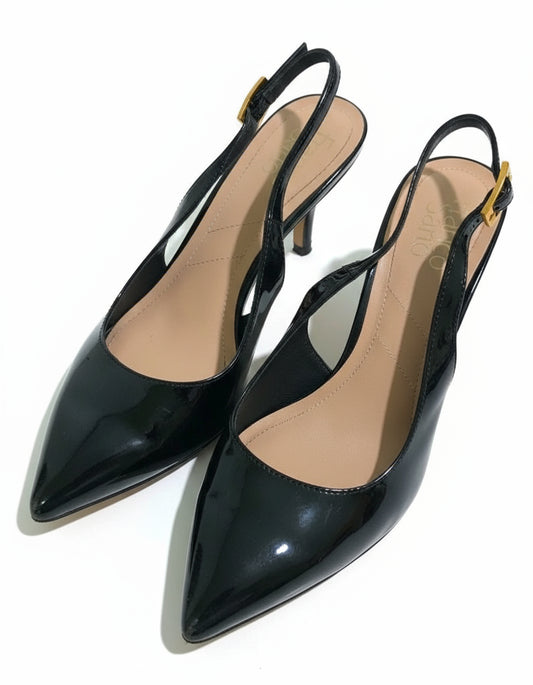 PRE-OWNED SIZE 8 Franco Sarto Black Khloe Leather Slingback Kitten Heels