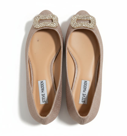 PRE-OWNED SIZE 8M Steve Madden Tink Flats Glitter Pointed Toe Jeweled Buckle Dress Shoes