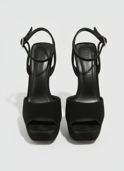 PRE-OWNED SIZE 7.5M Steve Madden Women’s Black Suede Strappy Heels Square Toe Ankle Strap