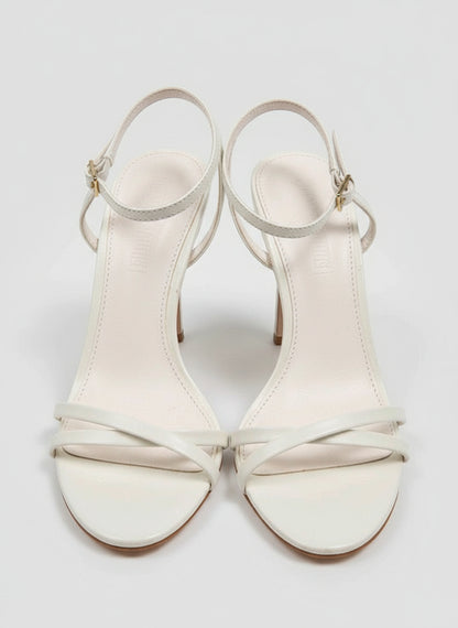 PRE-OWNED SIZE 5.5M Steve Madden White Strappy Ankle Strap Heeled Sandals