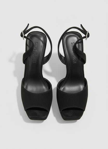 PRE-OWNED SIZE 7.5M Steve Madden Women’s Black Suede Strappy Heels Square Toe Ankle Strap