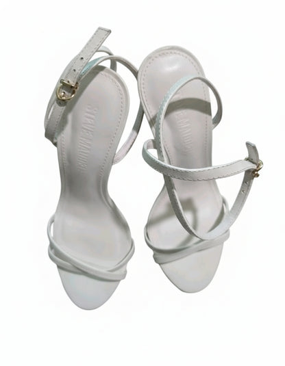 PRE-OWNED SIZE 5.5M Steve Madden White Strappy Ankle Strap Heeled Sandals