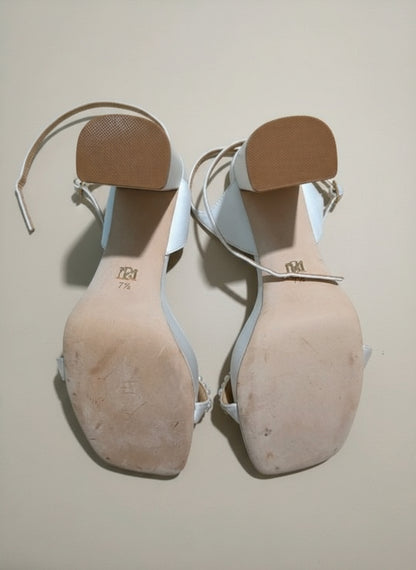 PRE-OWNED SIZE 7.5 Badgley Mischka Calida Satin Block Heel with Pearl