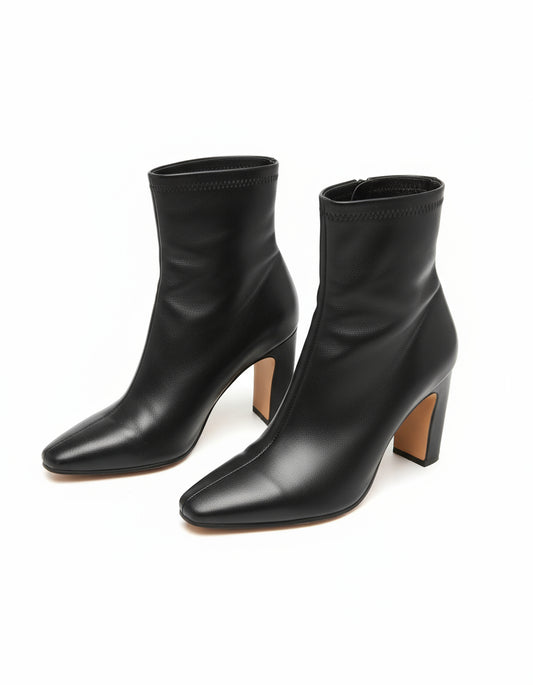 PRE-OWNED SIZE 8M Women’s Black Ankle Boots Vinka Block Heel Zipper Pointed Toe (Read...