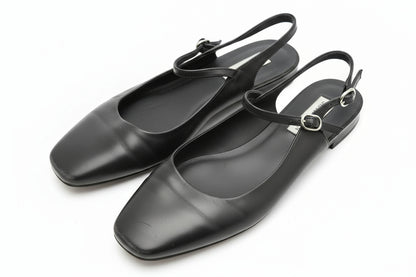 PRE-OWNED SIZE 7.5M Steve Madden Maple Mary Jane Flats Black Leather Square Toe