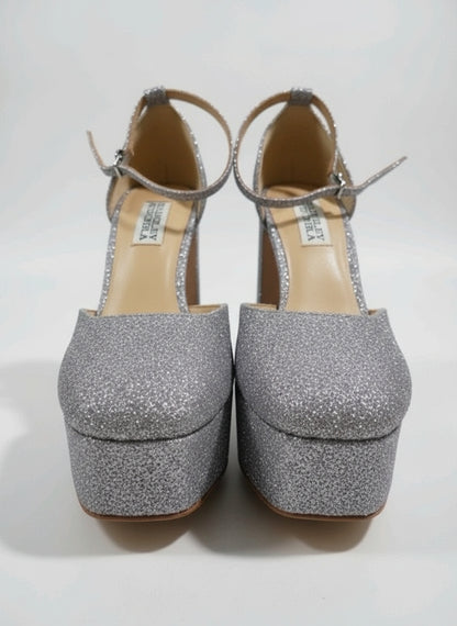 PRE-OWNED SIZE 5.5 Badgley Mischka Jayda Platform Heels Satin