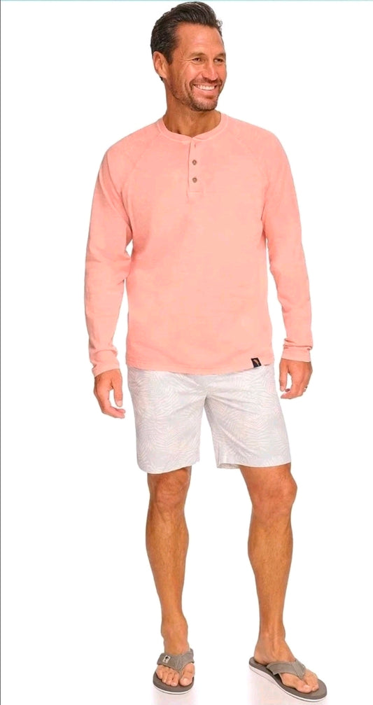NWT SIZE S Margaritaville Men’s Island Reserve Long Sleeve Henley Shirt – Coral